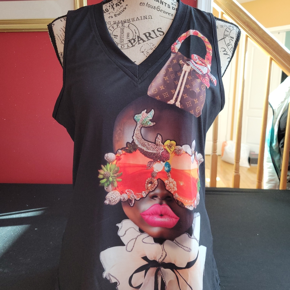 Trendy Black Graphic Tank Top